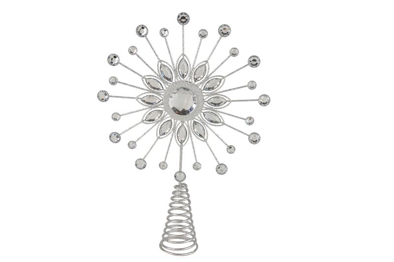 Wire starburst tree top with clear gems, silver, 13 in  6