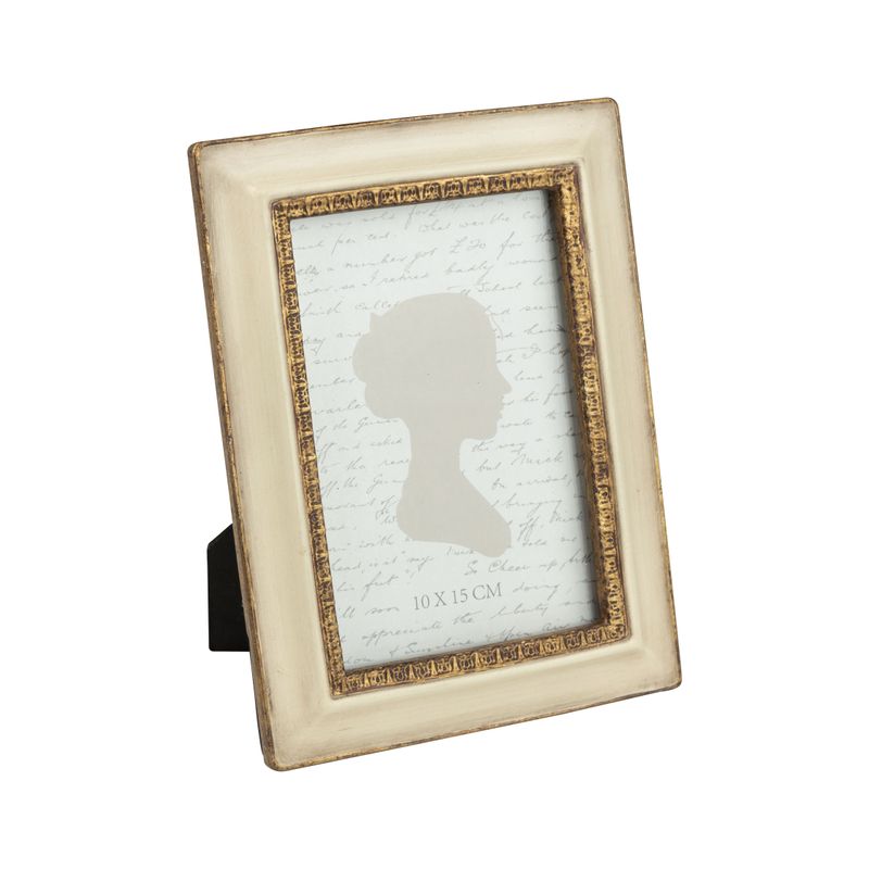 Painted resin picture frame, matte cream with antique gold border and edge, holds 4x6 in photo  4       