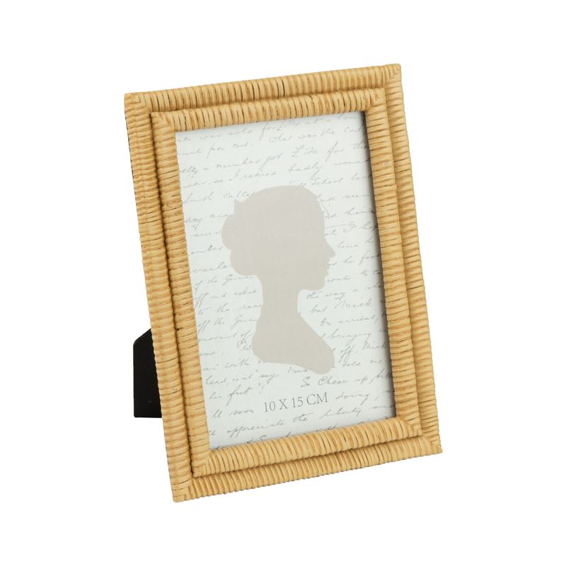 Painted resin picture frame, faux rattan finish, pale straw colour, holds 4x6 in photo  4       