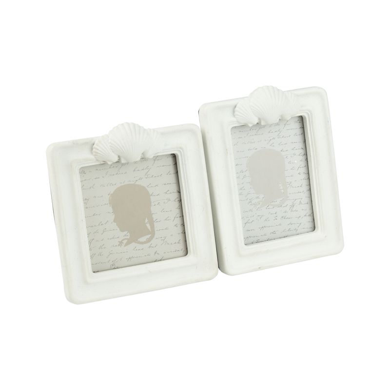 2 Asst&#39;d painted resin mini picture frames, matte white with seashell topper, holds 2.5 x3.5 in photo  12       