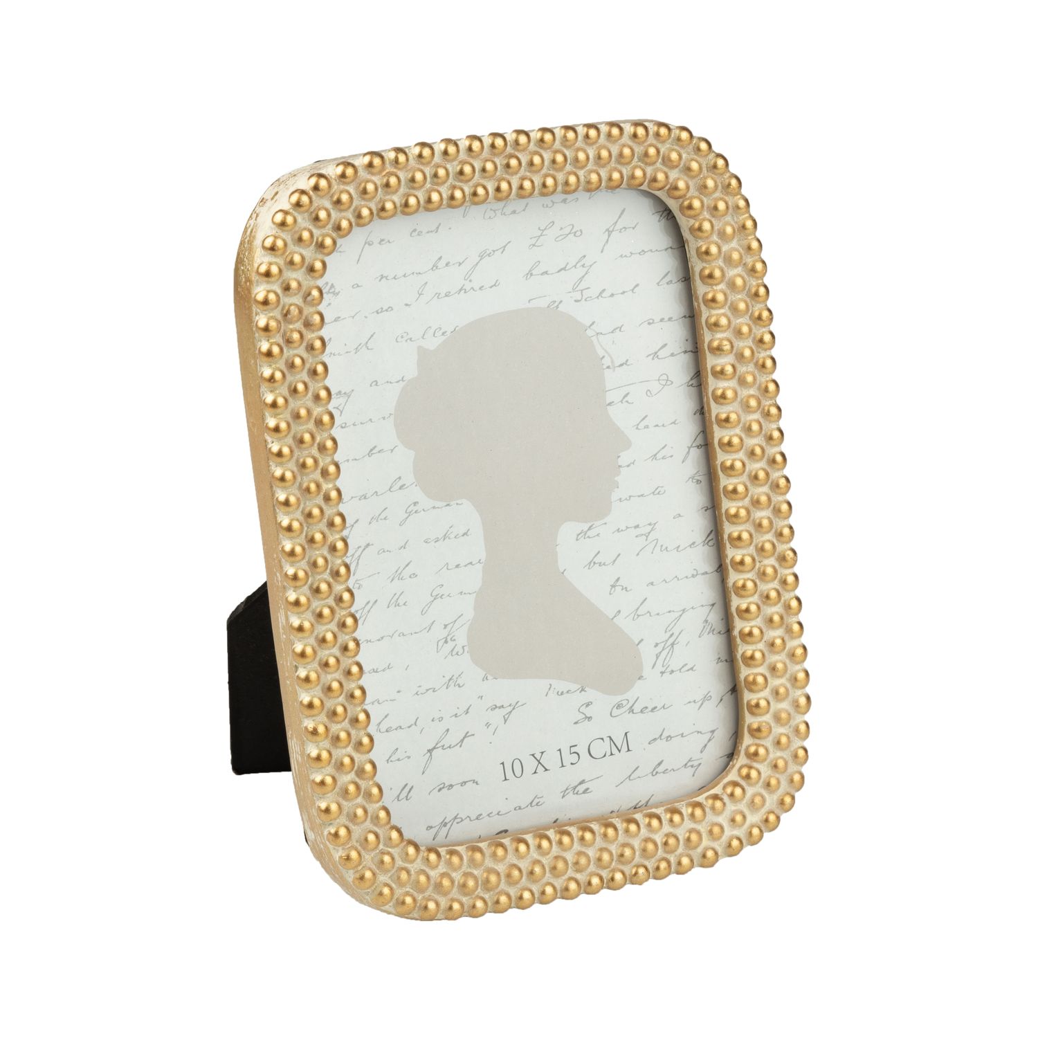 Painted resin picture frame, gold bead with white accents, holds 4x6 in photo  4       