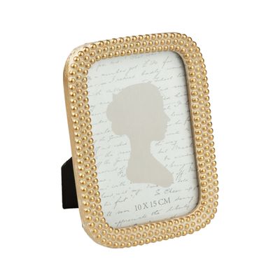 Painted resin picture frame, gold bead with white accents, holds 4x6 in photo  4       
