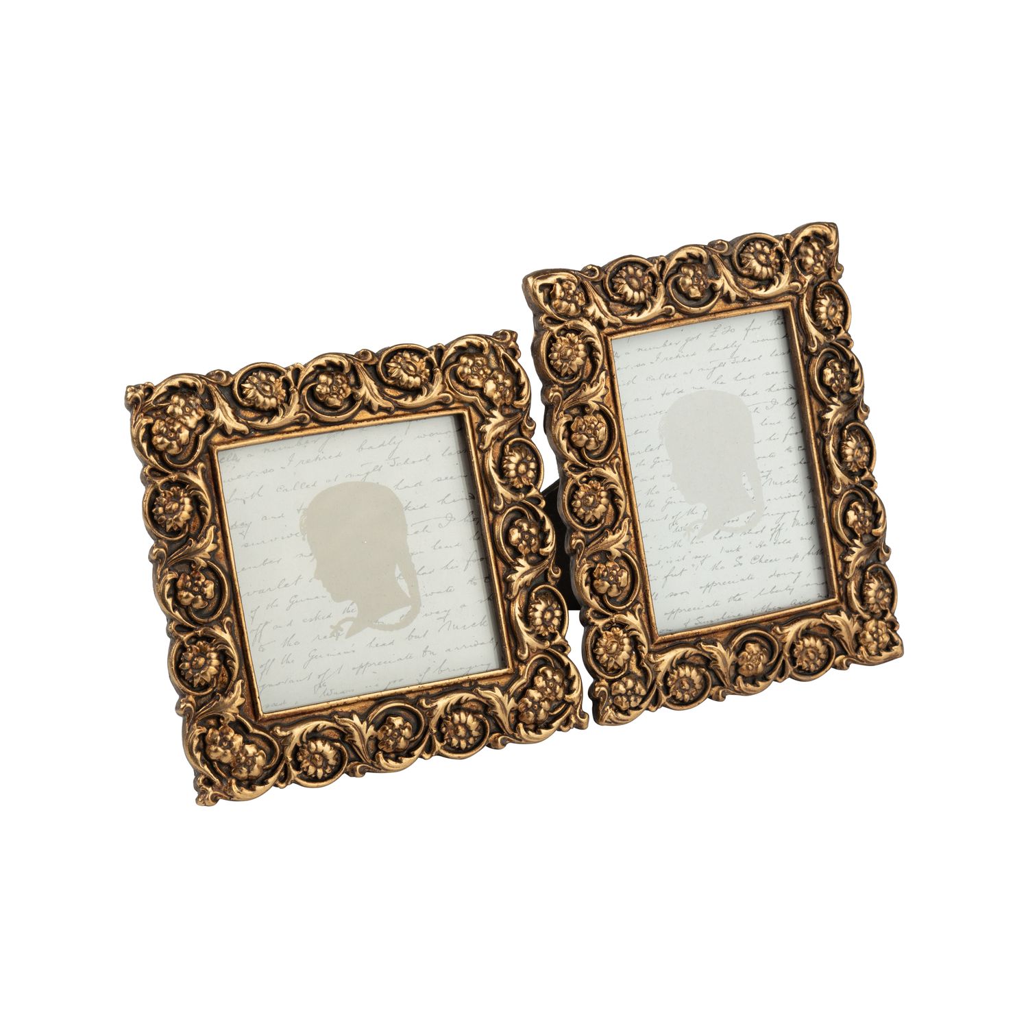 2 Asst&#39;d painted resin mini picture frame, floral swirl pattern antique brown finish, holds 2.5x3.5 in photo  12       