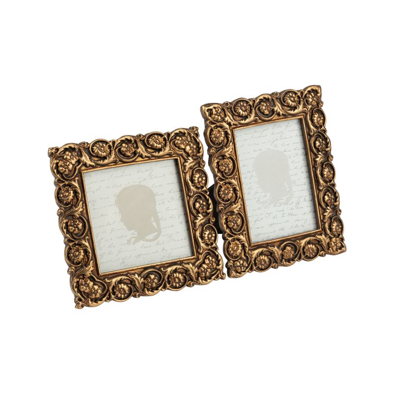 2 Asst&#39;d painted resin mini picture frame, floral swirl pattern antique brown finish, holds 2.5x3.5 in photo  12       