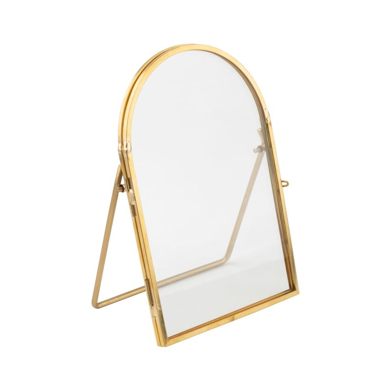 Glass and gold metal arch-top photo frame with stand. Holds 4x6 photo  4       