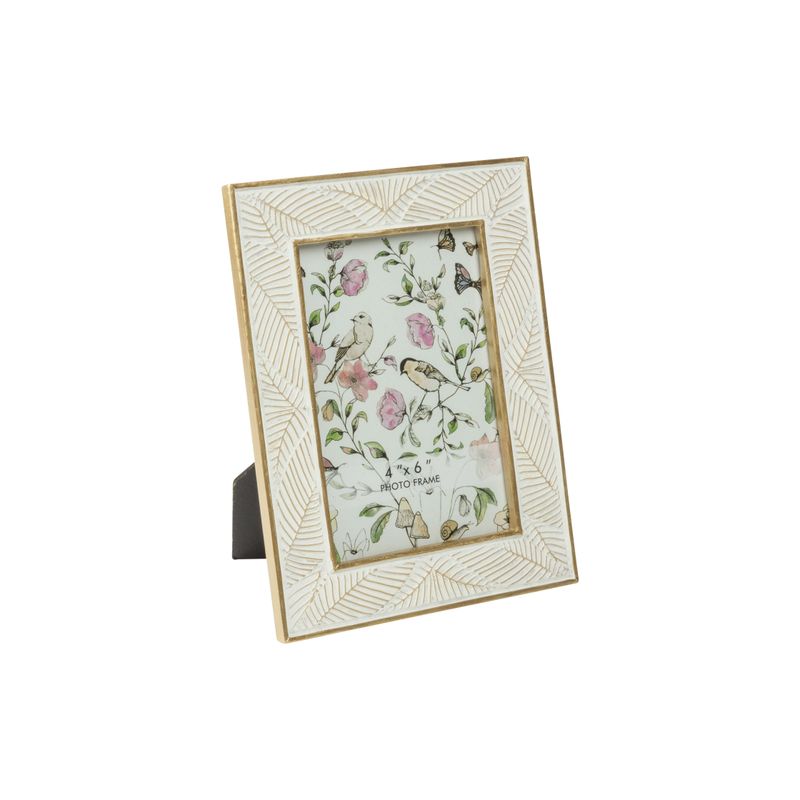 Embossed leaf pattern resin mini picture frame, antique white with gold trim, holds 4x6 in photo  4       