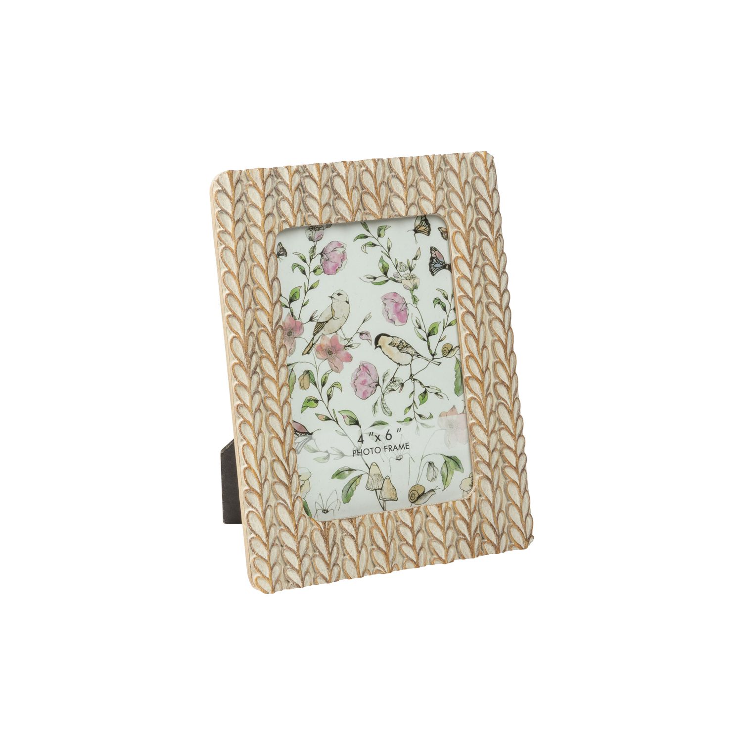 Mini branch pattern antique white on tan resin photo frame, holds 4x6 in photo  4       