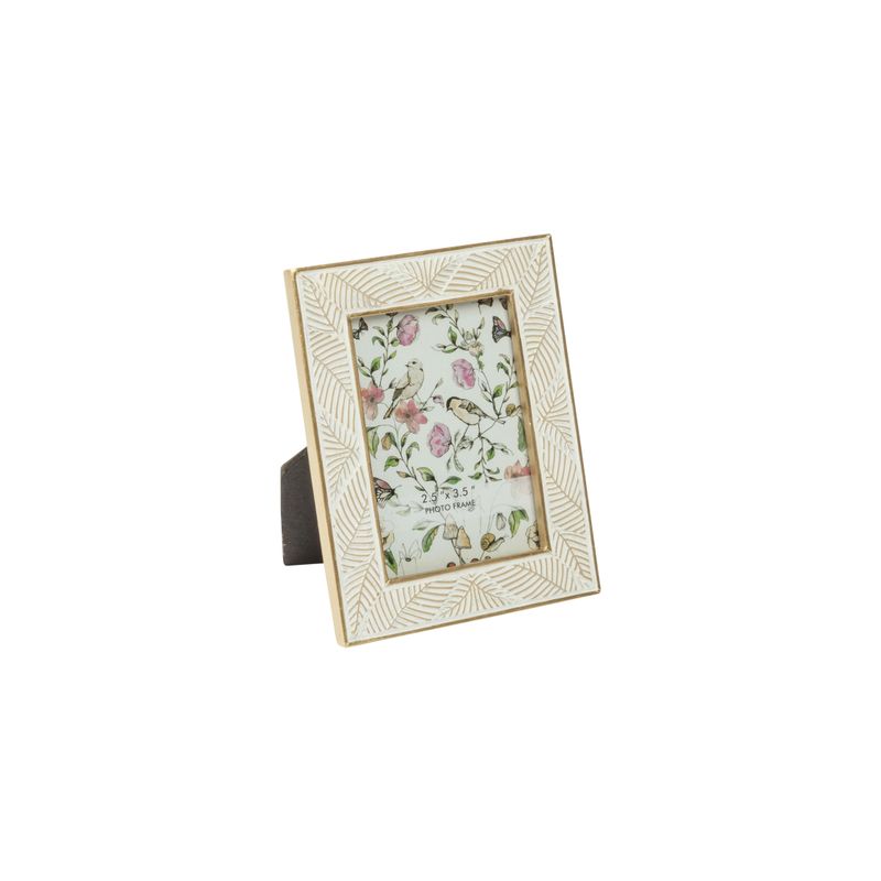 Embossed leaf pattern resin mini picture frame, antique white with gold trim, holds 2.5x3.5 in photo  6       