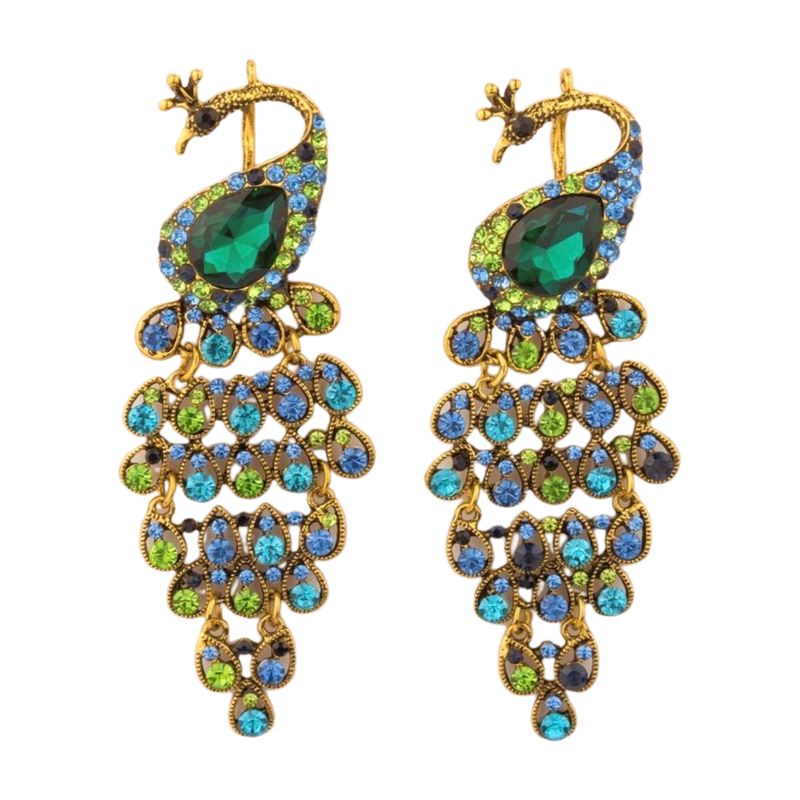 Acrylic jewel peacock ornament on gold metal frame, 4in  6