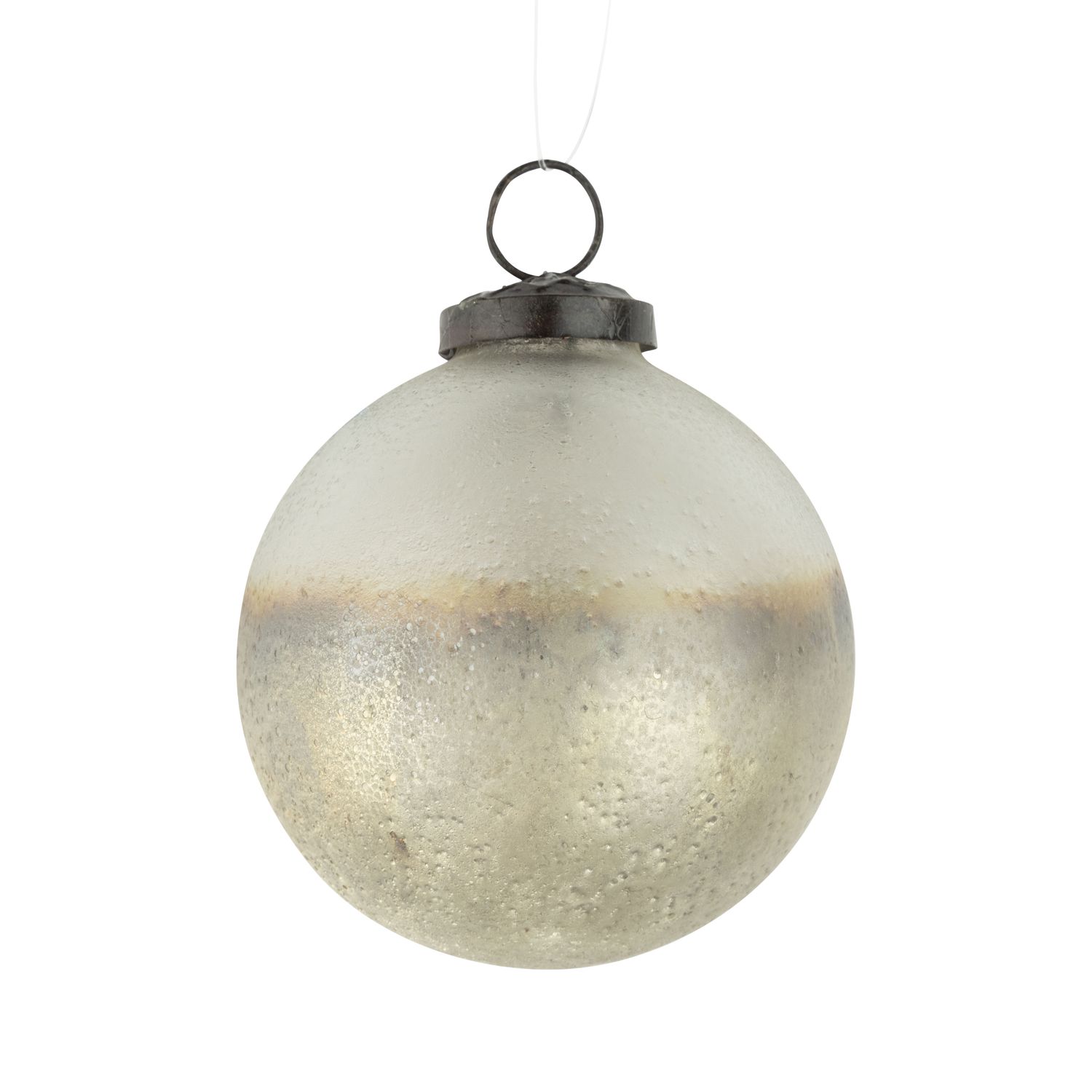 Glass ball ornament, frosted clear with textured silver base, 80 mm/3 in  12