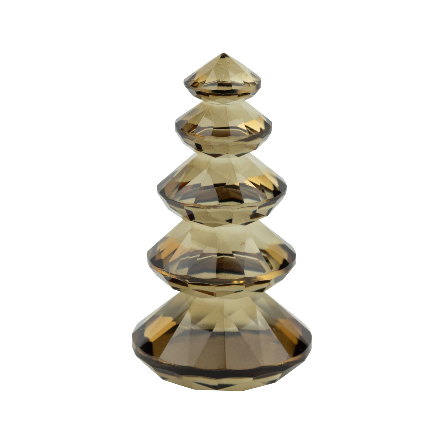 Solid cut glass tiered tree, brown, 3 in  6