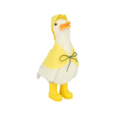 SHIP FEB 1/26 White felt duck in yellow raincoat and hat table piece, 5.5 in