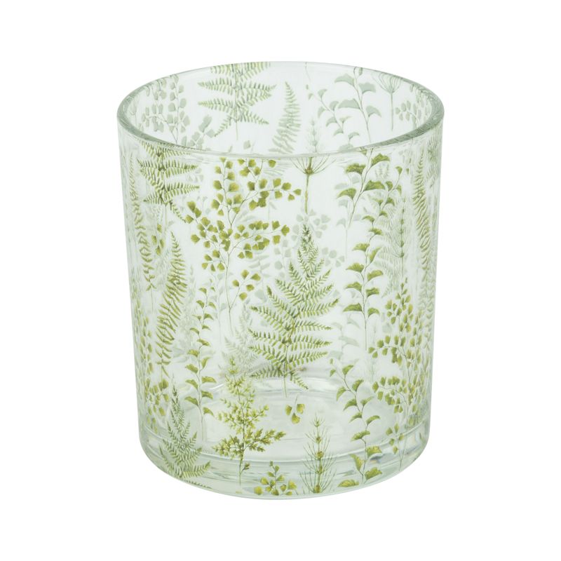 SHIP FEB 1/26 Glass votive holder with  fern pattern, 4 in