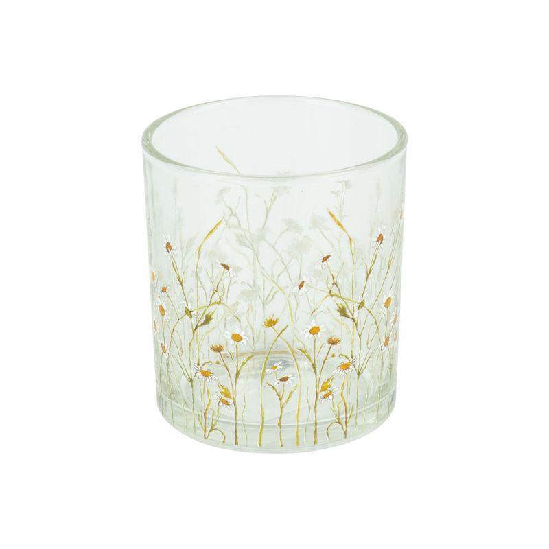 SHIP FEB 1/26 Glass tealight holder with mini daisy pattern, 3 in