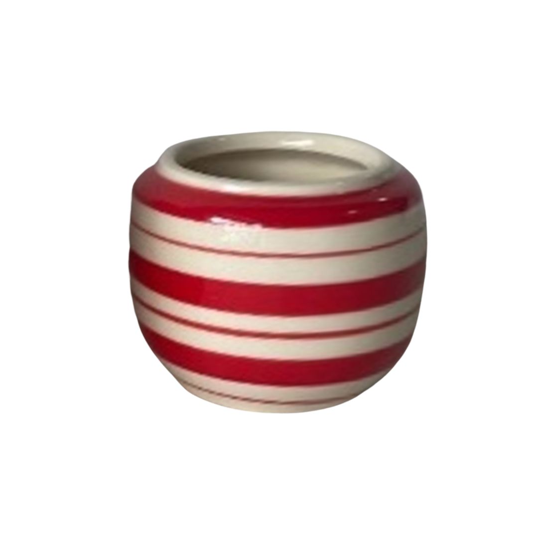 SHIP FEB 1/26 Hand painted urn shape glazed ceramic pot cover, red and off white, 3 in