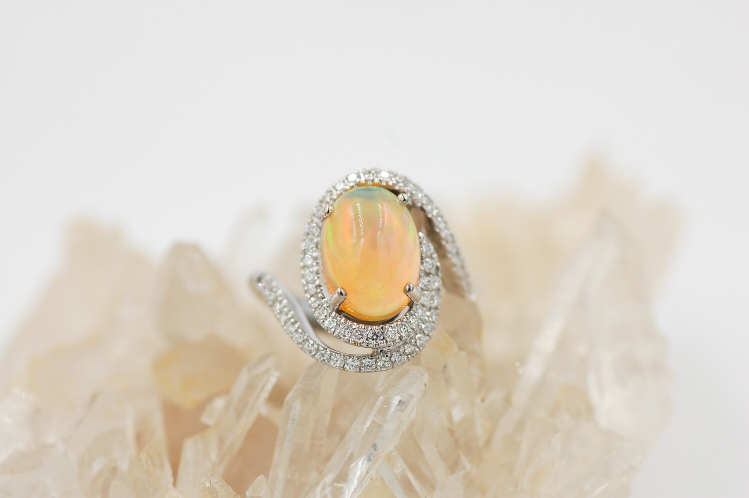 18kw Oval 3.16ct Opal ring w/ .50cttw diamond accents