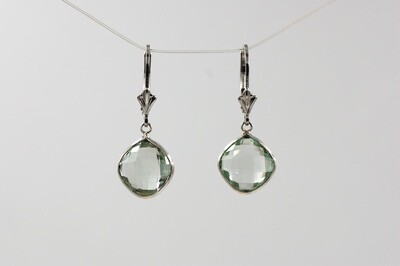 Checkerboard green quartz dangle earrings .925