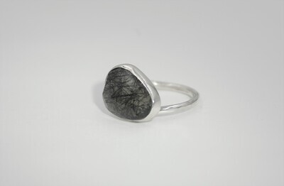 Hand made sterling silver ring w/ tourmalited rutile quartz