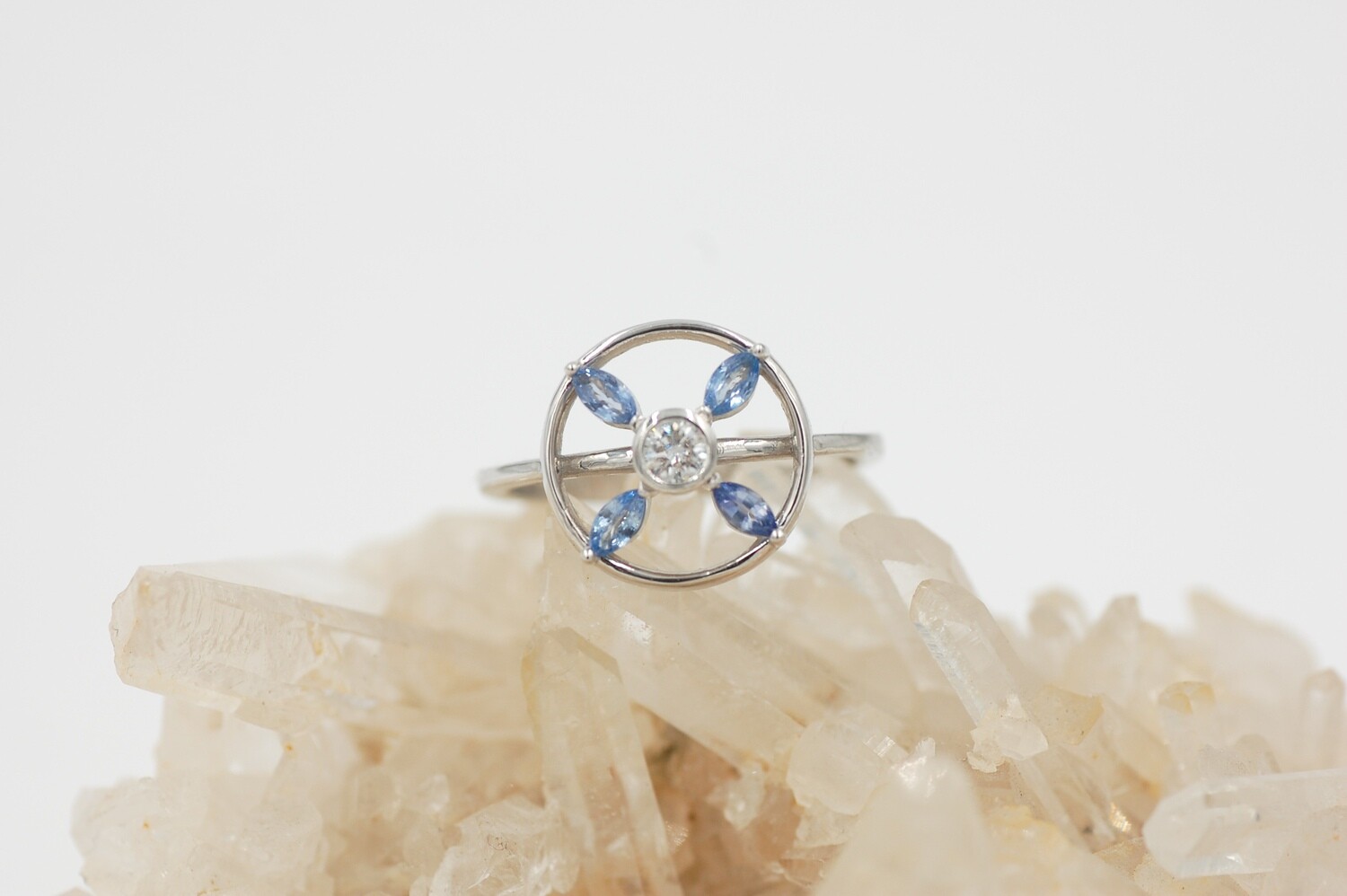 14kw Imagine original ring w/ 1/5 ct sapphires & .10ct diamond