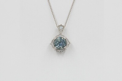 4 carat round MT Sapphire/.32 carat diamond pendant - 14kw-18"