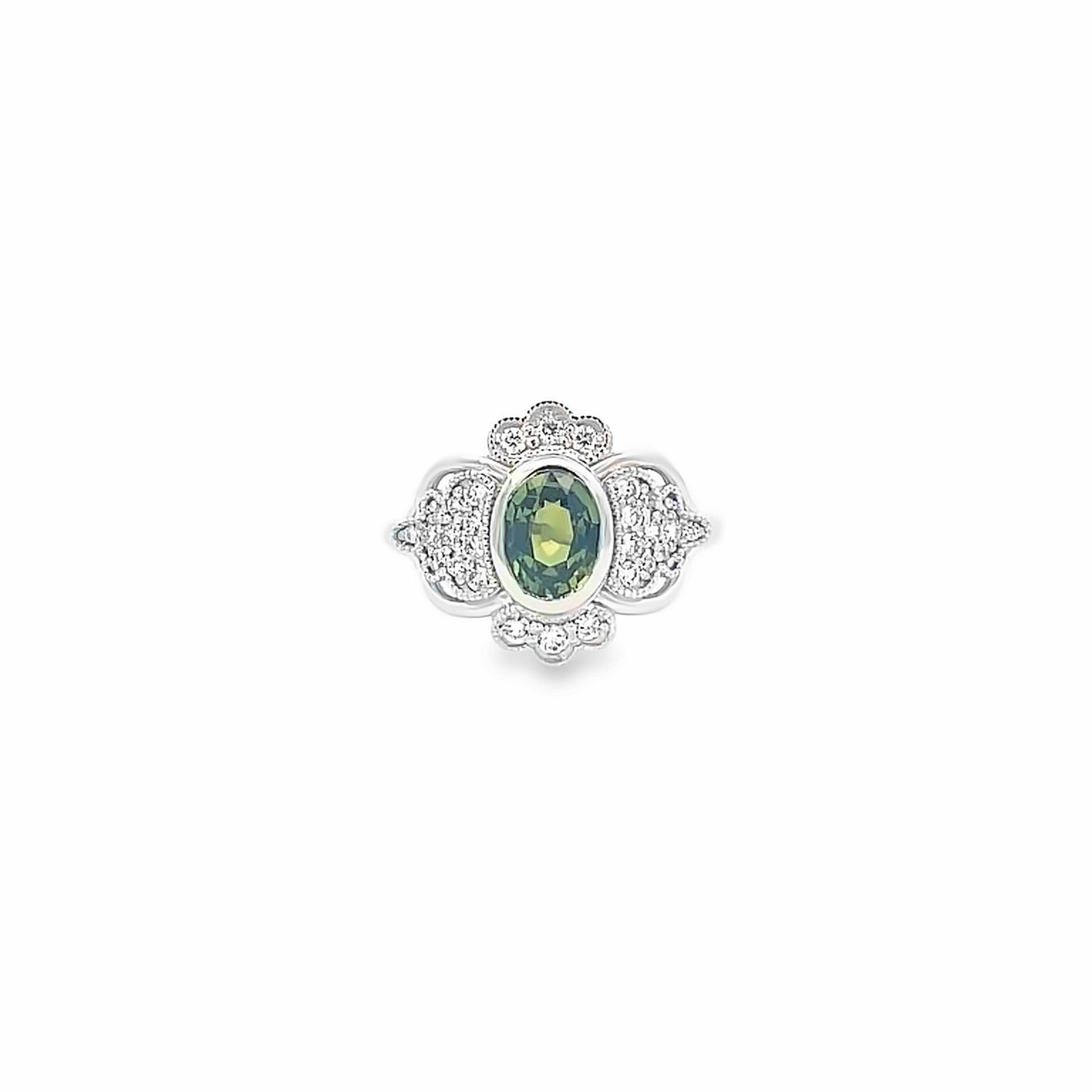 Montana Sapphire - 1.5 carat green & diamond ring - 14kw