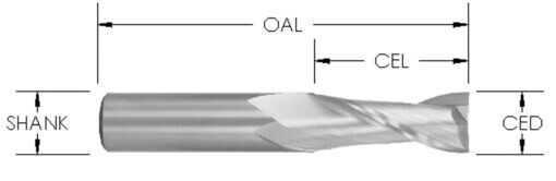 Micro-Grain Solid Carbide 2 Flute RH Rotation 3/16" Dia. Downcut