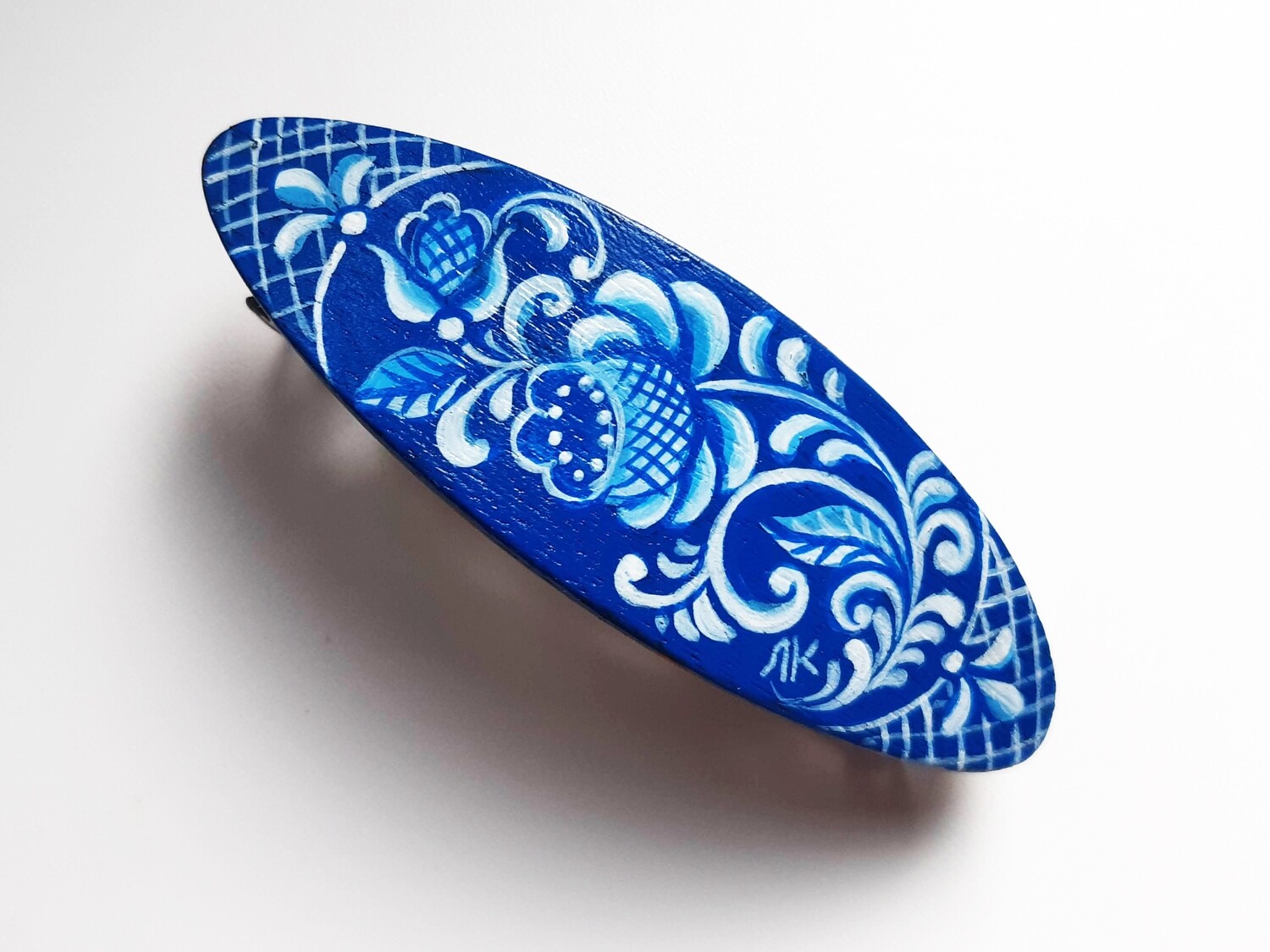 Large Wooden Hand Painted BARRETTE BLUE