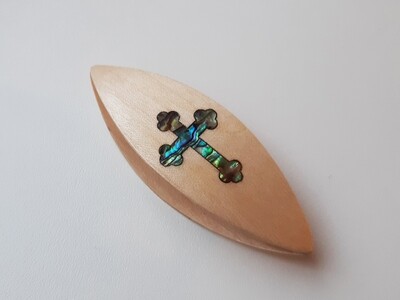 Tatting Shuttle Maple Blue Mother-of-Pearl Cross Inlay