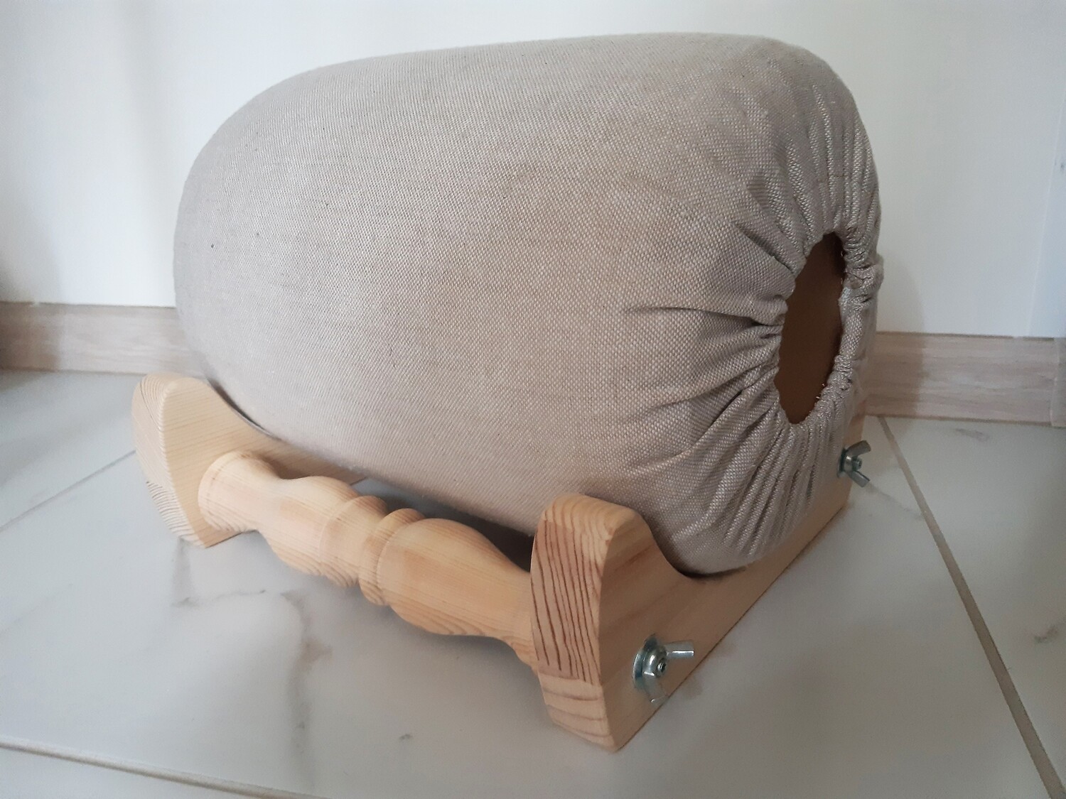 Medium Bolster Bobbin Lace Pillow Wooden Sawdust & Table Holder