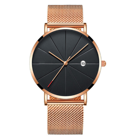 Montre Homme Simple Dorée - Bracelet Maille fine