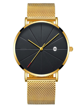 Montre Homme Simple Dorée - Bracelet Maille fine