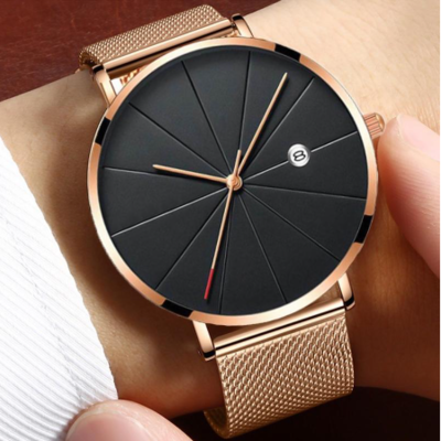 Montre Homme Simple Dorée - Bracelet Maille fine