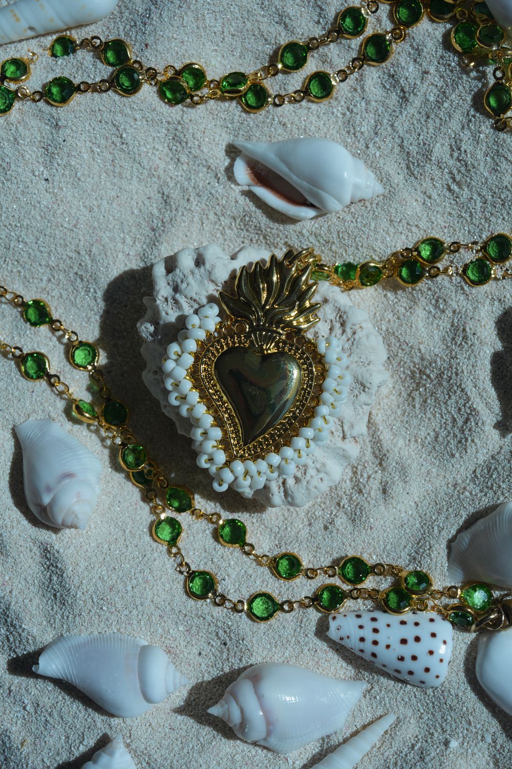 Collana Verde Cuore Bianco