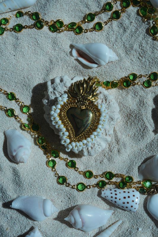 Collana Verde Cuore Bianco