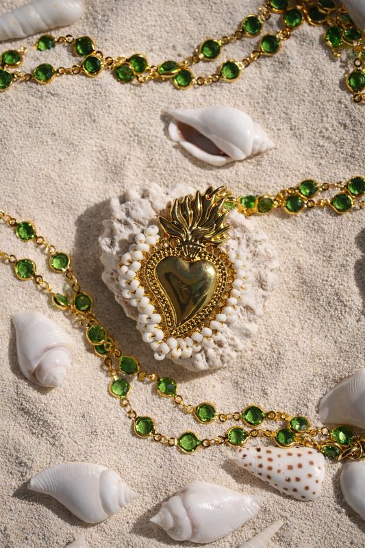 Collana Verde Cuore Bianco