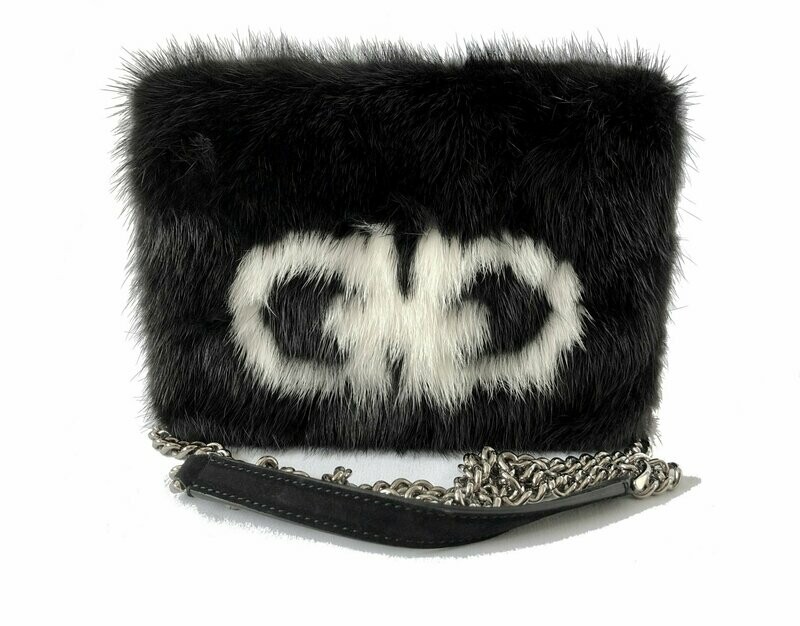 Salvatore Ferragamo Mink Fur Black and White Gancini Logo Cross Body Bag