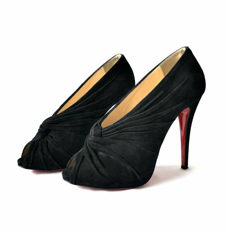 Christian Louboutin Manchon Black Suede Peep Toes UK 7