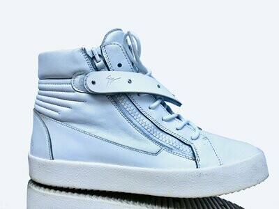 Giuseppe Zanotti White V Strap Plate High Top Sneakers UK 9