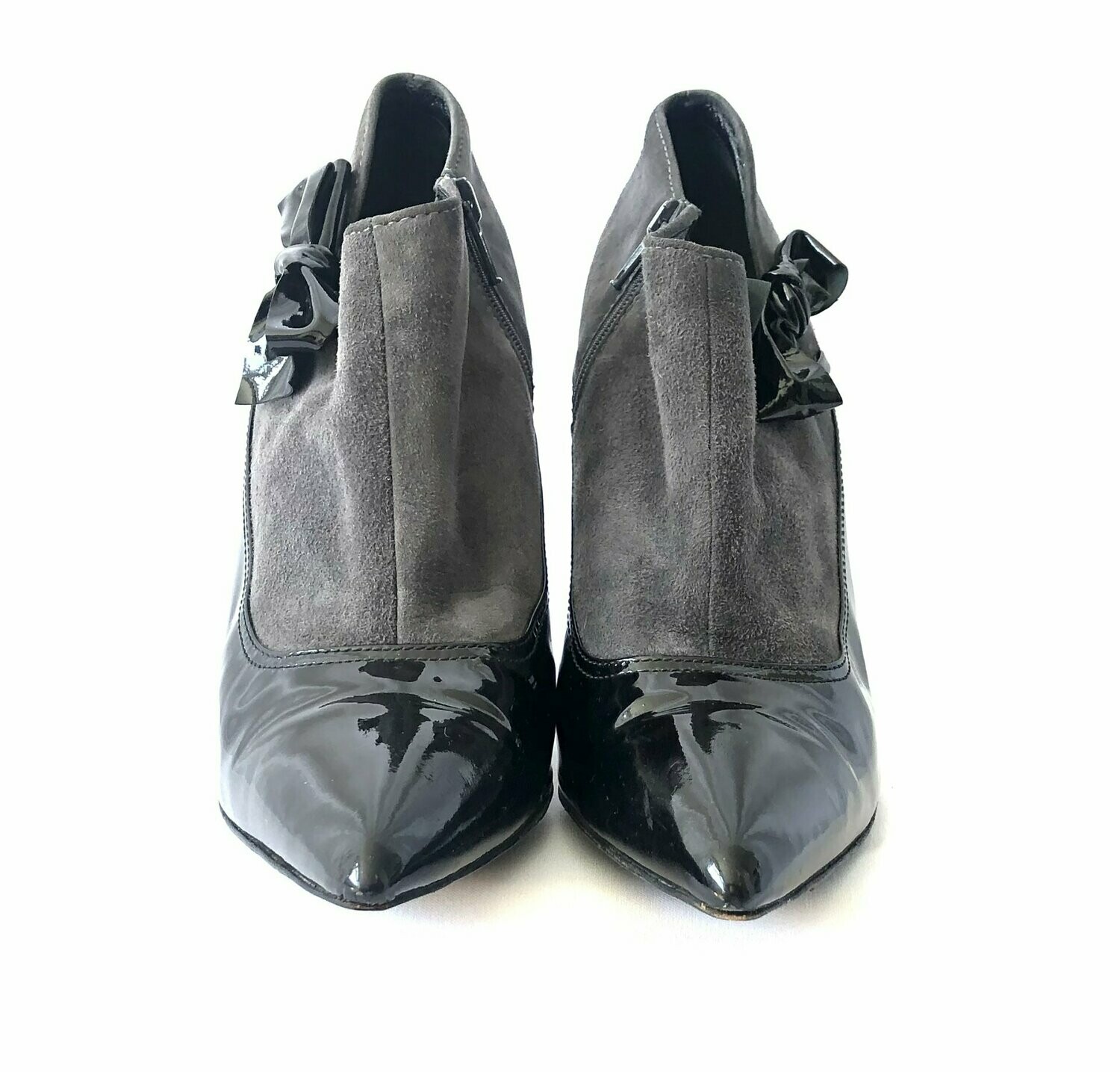 Miu Miu Black and Grey Suede and Patent Leather Heeled Boots UK 6.5