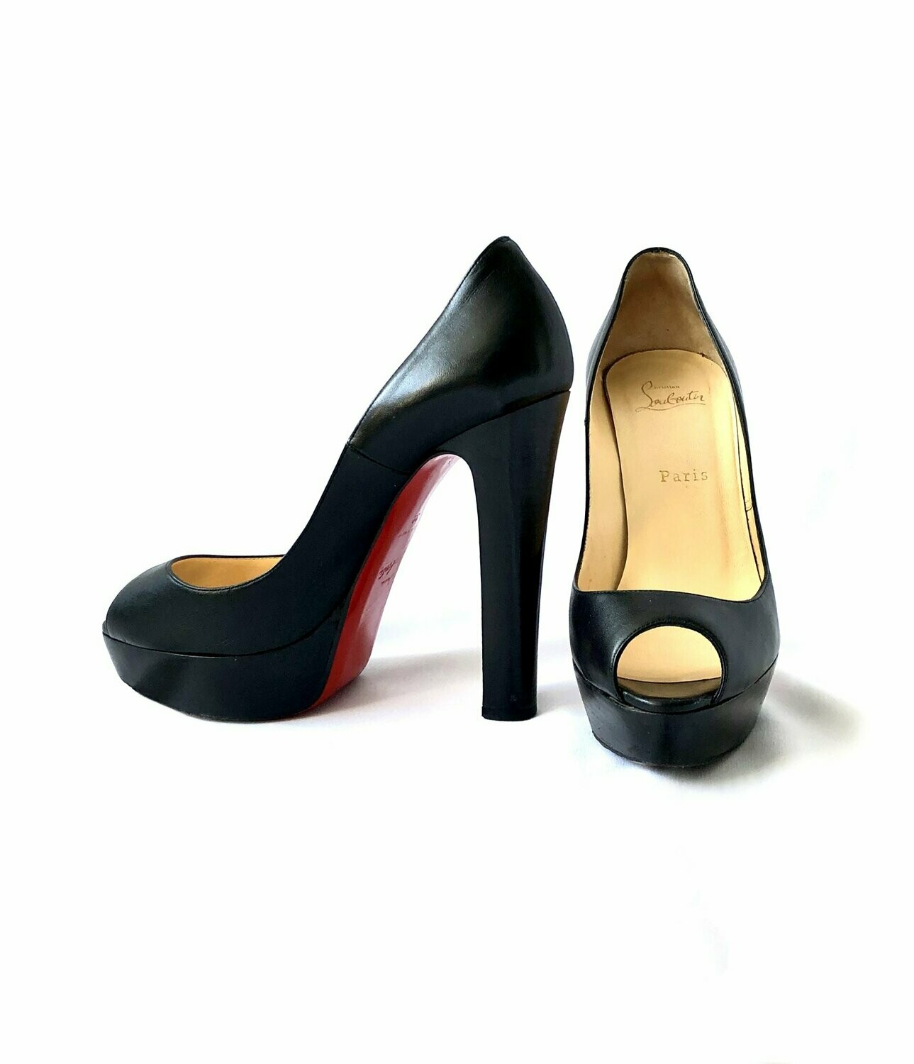 Christian Louboutin Bambou Black Nappa Peep Toes UK 6