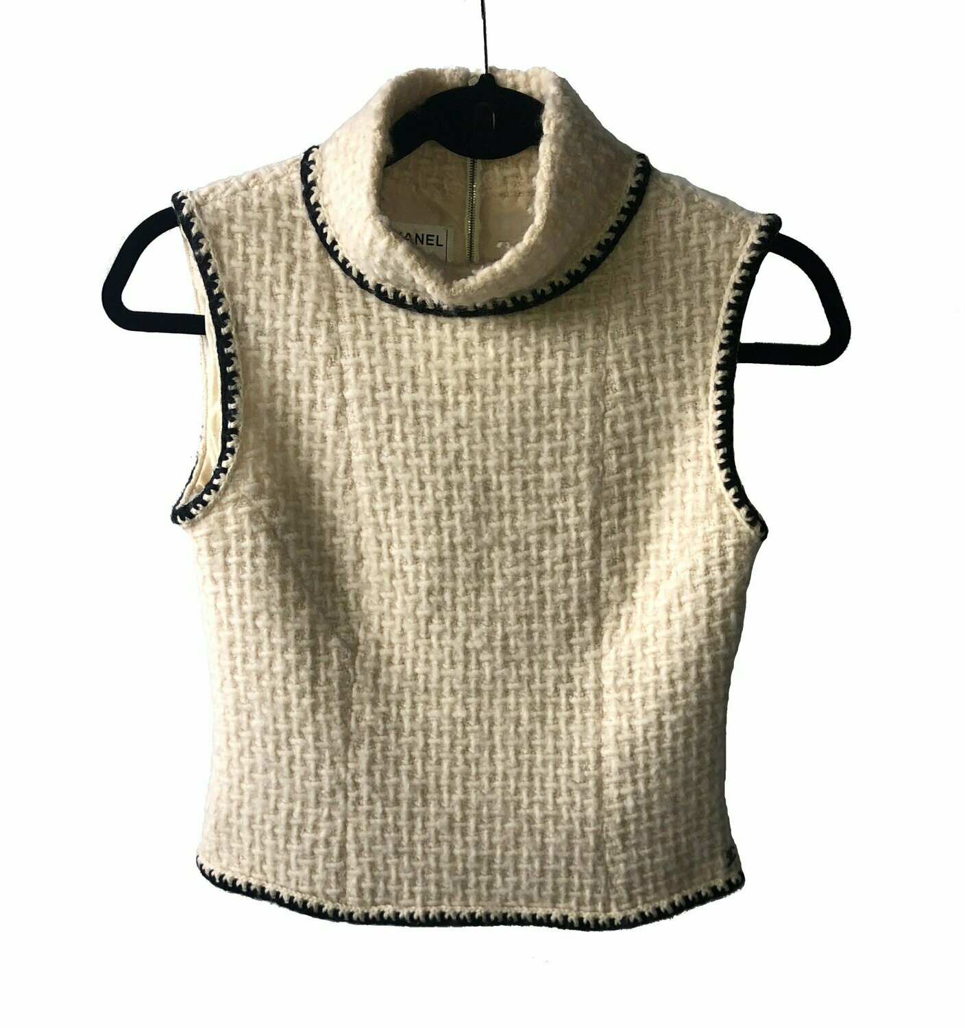Chanel Vintage Cream Wool and Silk Textured Sleeveless Jumper UK 6-8