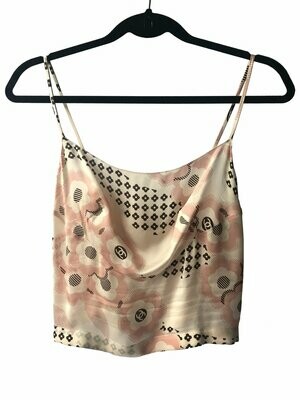 Chanel Sheer Silk CC Flower Cropped Blouse 2000's UK 10