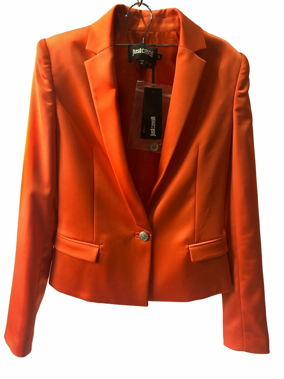 Roberto Cavalli Orange Satin Structured Blazer UK 8
