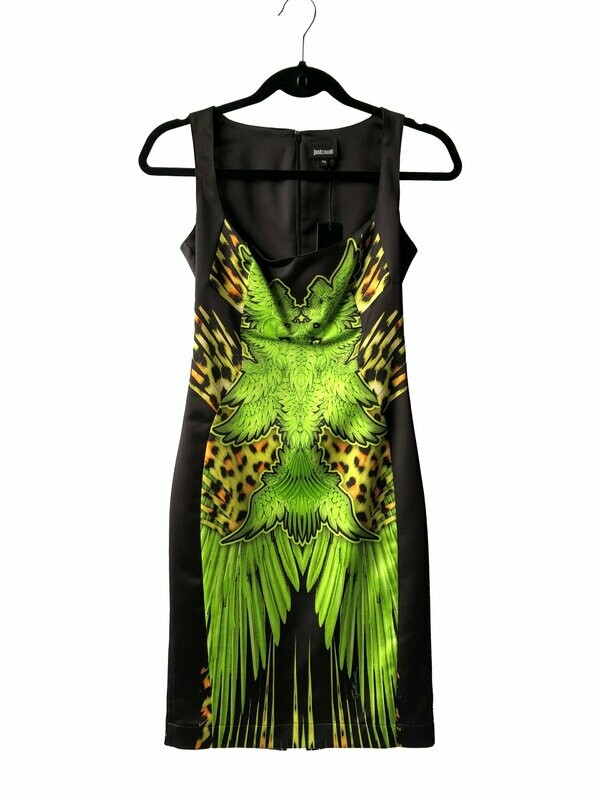 Roberto Cavalli Satin Safari Print Shift Dress UK 8