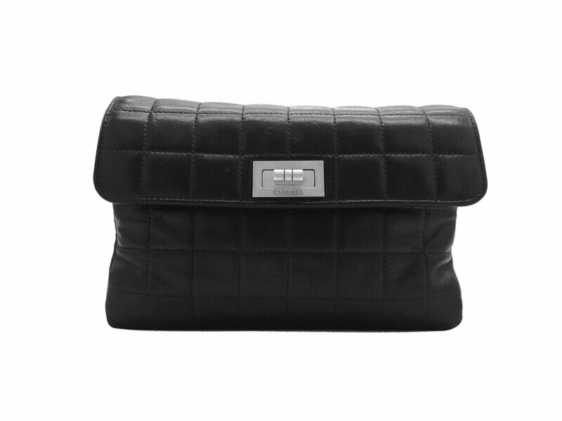 Chanel  2.55 Choco Bar Clutch Black Lambskin