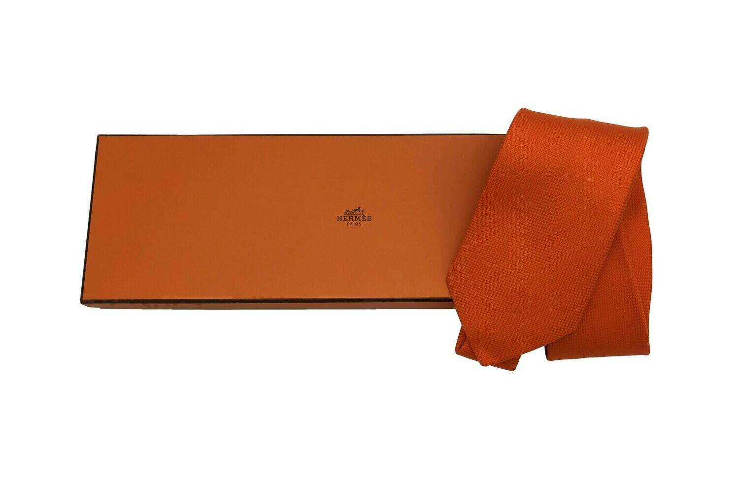 Hermes Orange Basket Weave Silk Tie