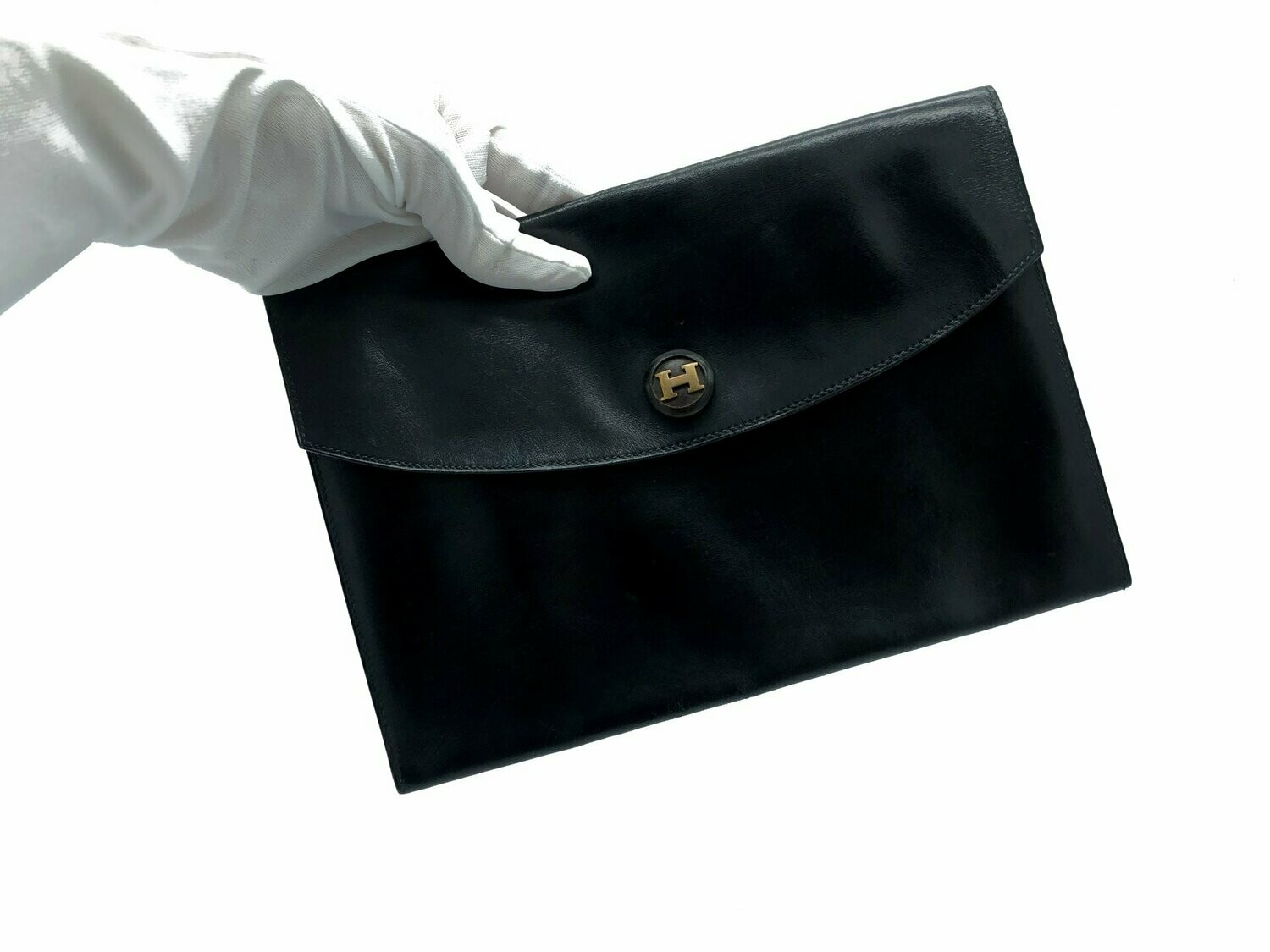 Hermes Rio H Clutch in Black Box Leather