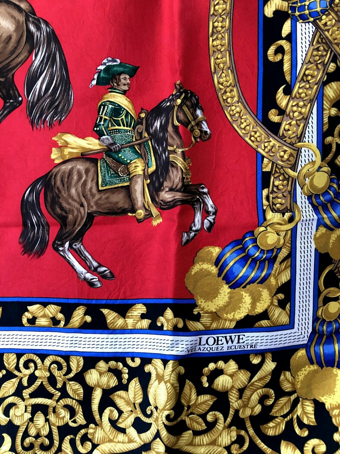 Loewe Vintage Velazquez Ecuestre Silk Scarf circa 1990