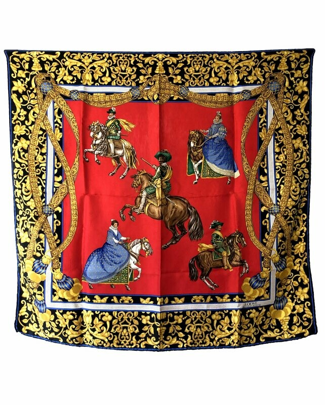 Loewe Vintage Velazquez Ecuestre Silk Scarf circa 1990