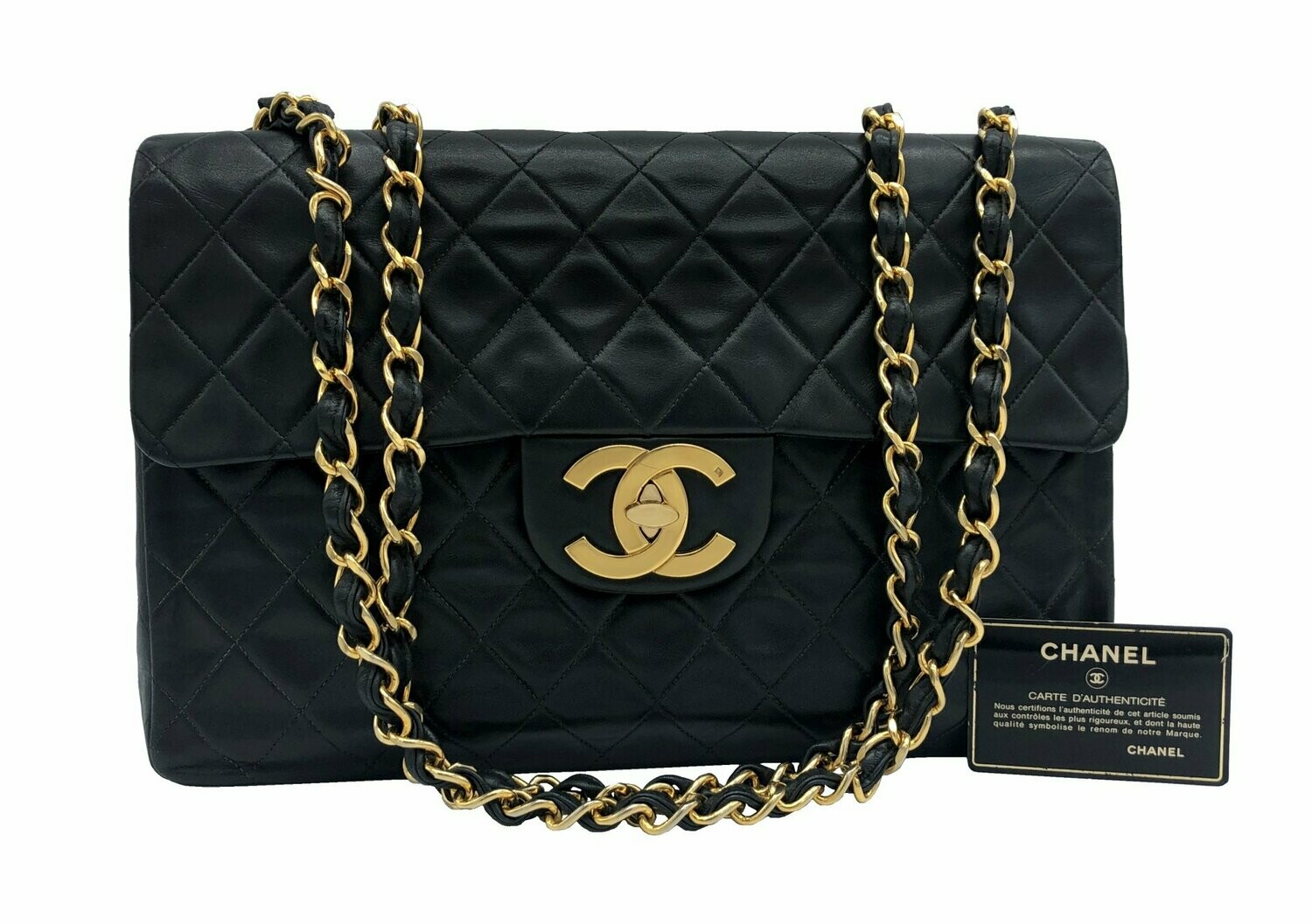 Chanel 1991 - 1994 Vintage Maxi Black Lambskin 24K Gilded GHW
